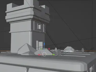  low poly castle with cool blue lighting Low-poly 3D model