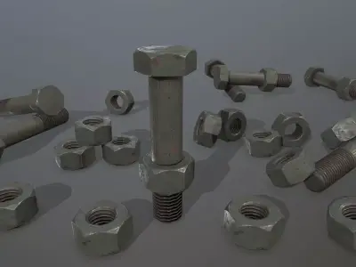 Bolts bolt and nut Low-poly 3D model 10