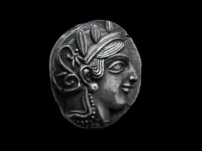 Tetradrachm Athena and owl replica 4th century BCE 3D print model