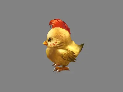 Cartoon yellow chicken - red cockscomb Low-poly 3D model
