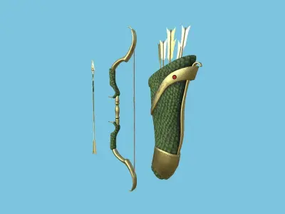 Archer Bow 05 Dragon Scale - Quiver Fantasy Weaponry Low-poly 3D model