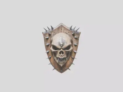 Skull Shield Wooden Carving Low-poly 3D model