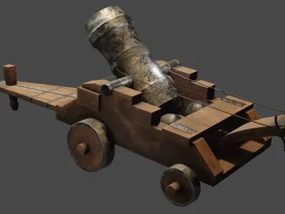 Stylized Mortar Weapon Wood 4k Textures PBR Low-poly game ready Low-poly 3D model