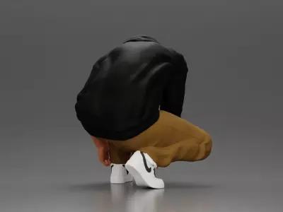 Man in hoodie crouching down tying shoelaces focused 3D print model