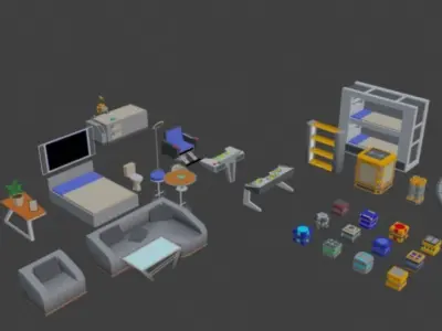 sci - fi 3D low poly furniture models Free  Free low-poly 3D model