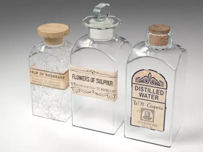 Old Apothecary Medicine Bottles Low-poly 3D model