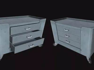 Old Industrial Steel Trolley Low-poly 3D model