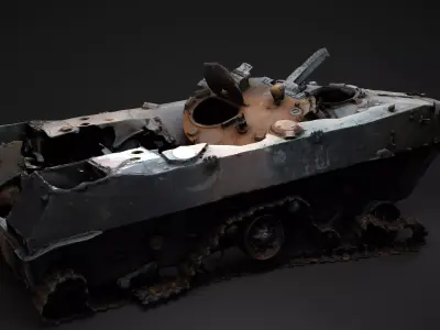 Burnt russian BMD-2 Photoscan Game Ready Low-poly 3D model