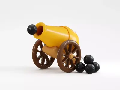 Cartoon Cannon Gun Low-poly 3D model