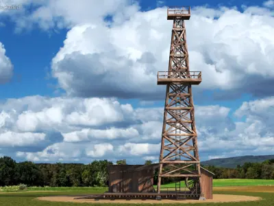 Old Wooden Oil Derrick 3D model