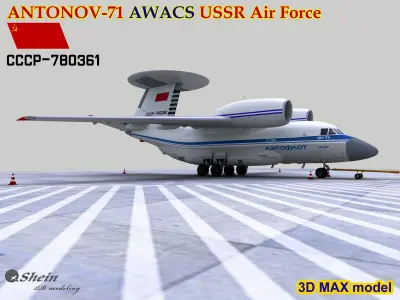 ANTONOV-71 AWACS USSR Air Force Low-poly 3D model