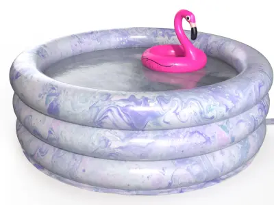 Round Pool with Water and Flamingo Float 3D model