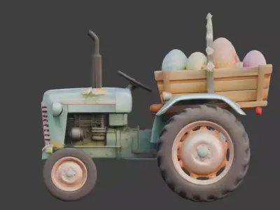 3D SPRING TRACTOR WITH EASTER EGG CART Low-poly 3D model