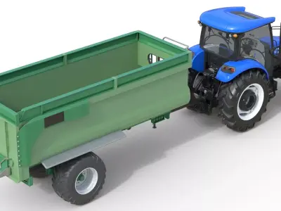 New Holland WorkMaster Tractor and Tippin Trailer Low-poly 3D model