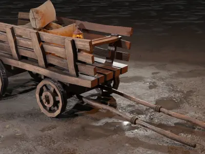 Stylized medieval cart with a lamp and bags Low-poly 3D model purchase