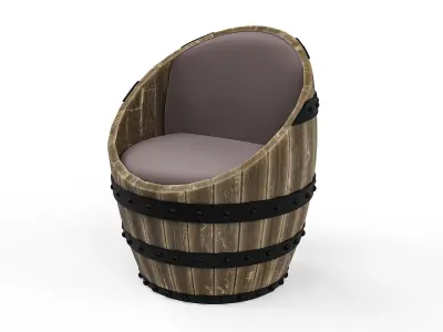 Wine Barrel Chair and Table Low-poly 3D model