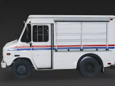 Realistic Postal Mail Truck 3D Model  Low-poly 3D model