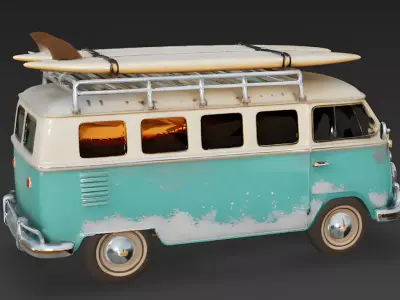 Realistic Vintage Summer Surf Van 3d model Low-poly 3D model
