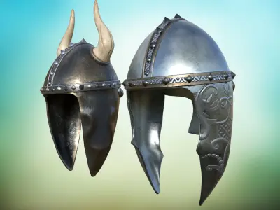 Stylized metal helmet of a knight PBR game ready Low-poly 3D model