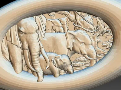 ELEPHANTS in silver medallion Free 3D model