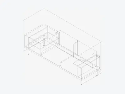 Sofa - Contemporary - Flame - Corner Shelf - Left Work Shelf Low-poly 3D model