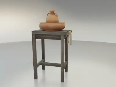 Rustic Wash Basin and Stand Low-poly 3D model
