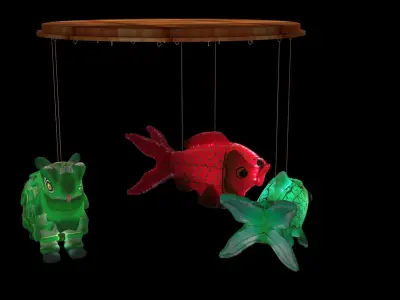 Chinese fish  lantern with lion dance costume  Low-poly 3D model