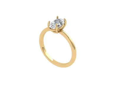 Oval Solitaire Ring 3D print model 9