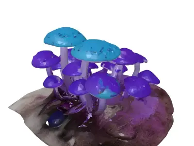 Bioluminescent Fantasy Mushroom Cluster 3D model
