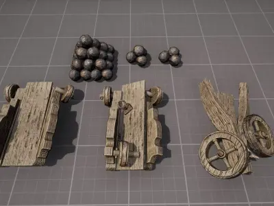Damaged Pirate Cannons Low-poly 3D model