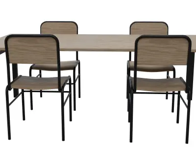 Military dining hall table and chair Low-poly 3D model