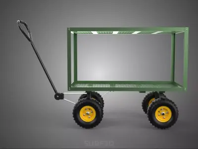 DOUBLE 2 TIER DECK TURNTABLE TROLLEY STEEL NURSERY CART GARDEN 3D model