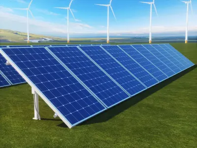 Solar photovoltaic-wind power station 3D model