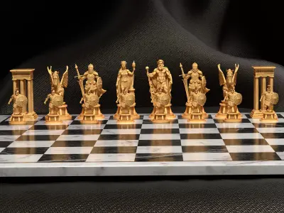 Ancient Greek Chess Set Zeus Hera Pegasus Soldiers 3D print model