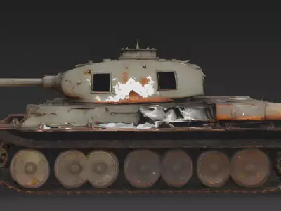 Realistic Wrecked Vintage WWII Medium Tank 3D Model Low-poly 3D model