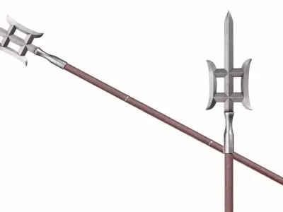 Spear with double crescent Low-poly 3D model