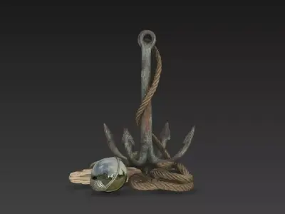 Nautical Grapnel Anchor Set  Weathered Maritime Props PBR 3D model