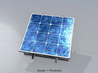 Solar module version 3 2x2m tilt angle 20 degrees with stand Low-poly 3D model