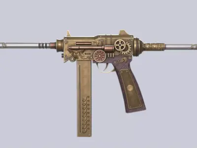 Steampunk gun Low-poly 3D model 2