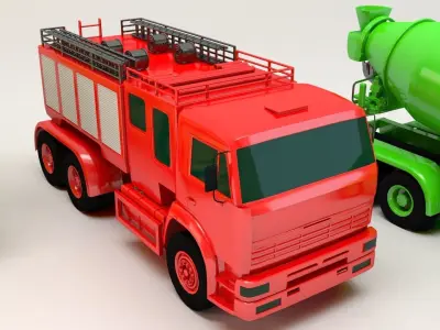 Toy Trucks Set Low-poly 3D model
