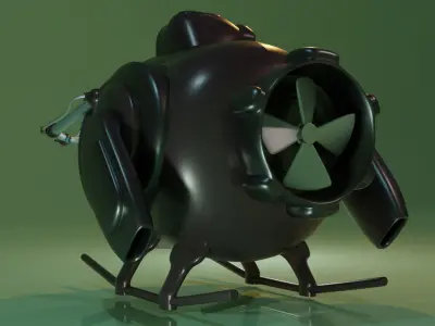 Submarine robot with glowing eyes Low-poly 3D model