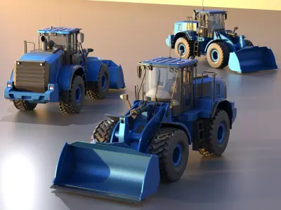 Wheel Loader blue Low-poly 3D model