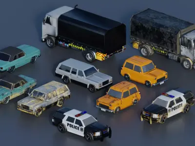 5 Cars Pack Game Ready Clean And Dirt Variants PBR Low-poly 3D model