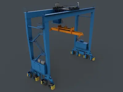 PBR Rubber Tyred Gantry Crane RTG V2 - Blue Light Low-poly 3D model