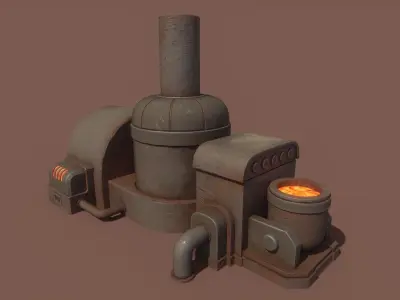 Retrofuturism Stylized Scifi Megaforge Low-poly 3D model