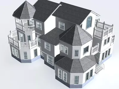 Villa house with balconies 3D model purchase