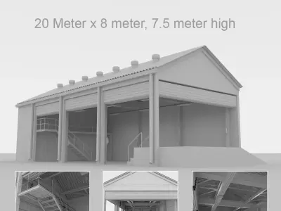 Factory loading bay with offices - Untextured 3D model