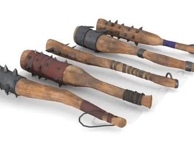 Set of Wooden Maces Low-poly 3D model