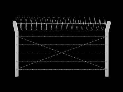 Concrete Post Barbed Wire Fence Low-poly 3D model