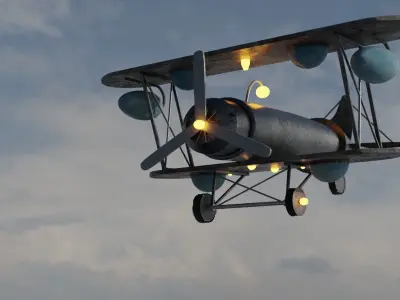 Plane vintage biplane in sky 3D model
